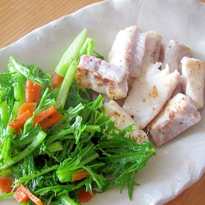 水菜人参と真鯛のフライパン炒め